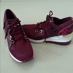 Michael Kors Maroon Sneakers with Gold Details